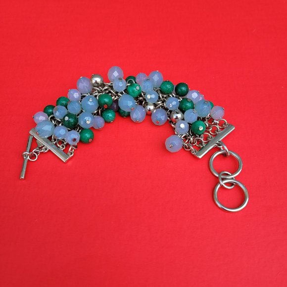 Banana Republic Silver Toned Chain Maille Beaded Bracelet With Toggle Closure - Picture 5 of 5